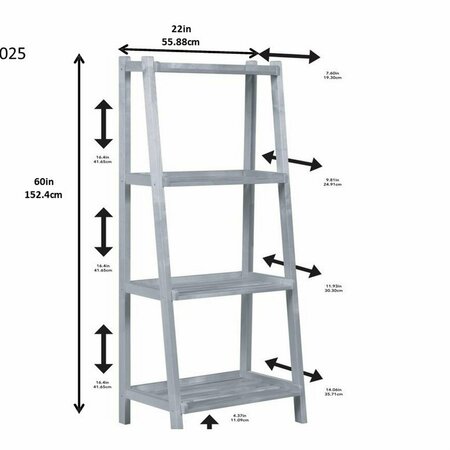 Homeroots 60 in. Bookcase with 4 Shelves, Graphite 380041